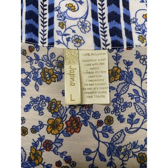 Japna Kimono Cardigan Womens L Blue Floral Boho Print Open Front Peasant Artsy - Picture 2 of 4